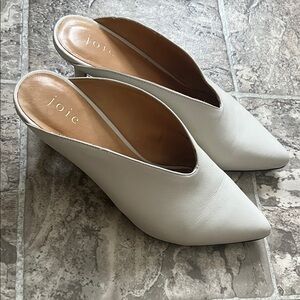Joie White Pointed-Toe Leather Mule Heels